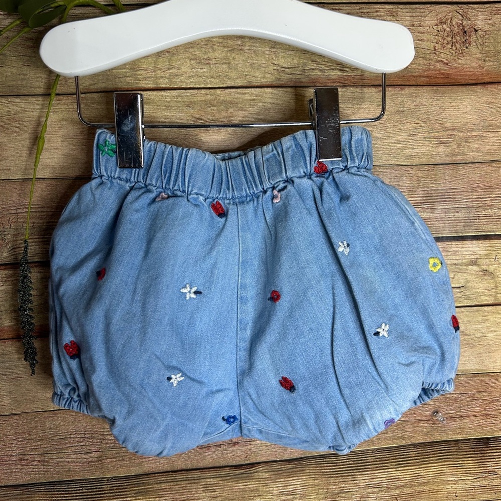 Hanna Andersson Denim Shorts Ladybug Print Baby Girl Size 18-24